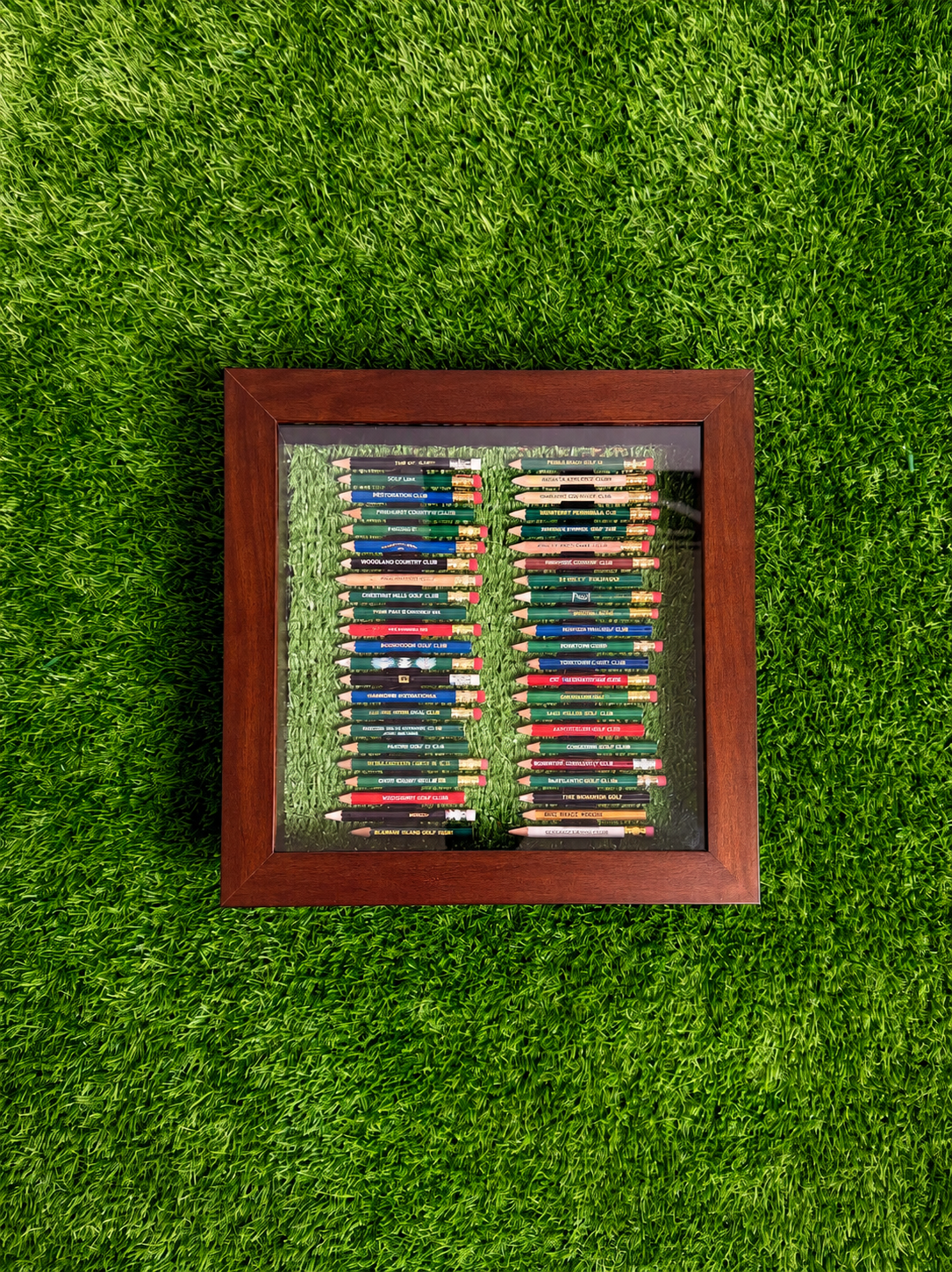 46 Golf Pencil Display Case – Wall Mount or Bookshelf Holder 11”x11” Home & Office Golf Decor