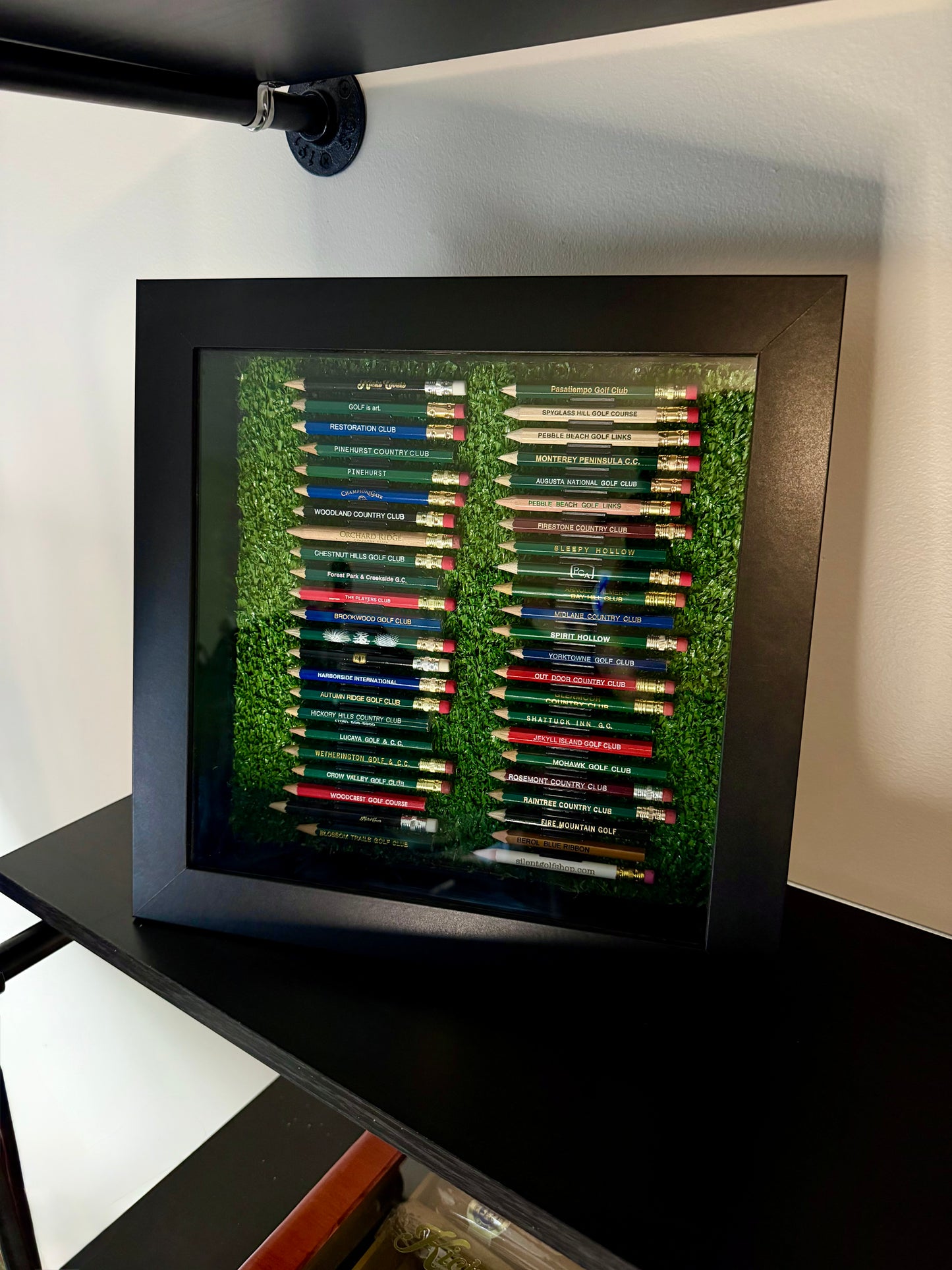 46 Golf Pencil Display Case – Wall Mount or Bookshelf Holder 11”x11” Home & Office Golf Decor