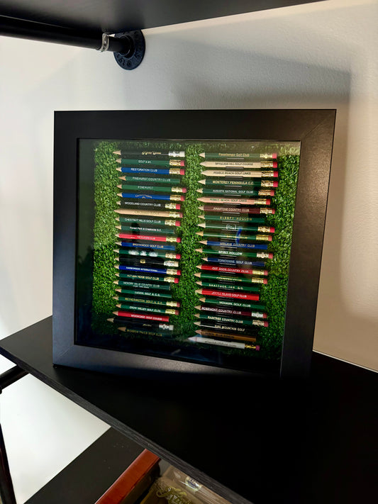 46 Golf Pencil Display Case – Wall Mount or Bookshelf Holder 11”x11” Home & Office Golf Decor