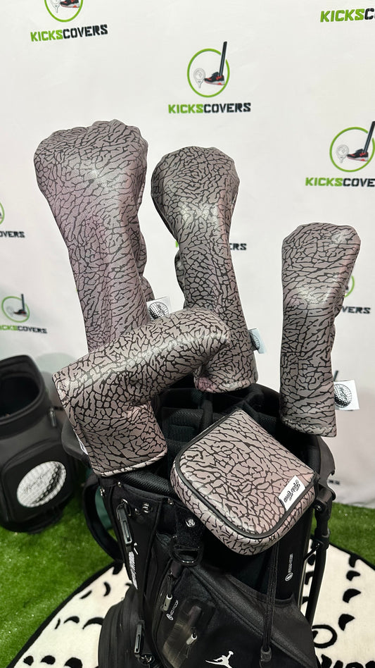 Elephant Print Golf Headcover: Custom Leather Driver Wood Hybrid Cover