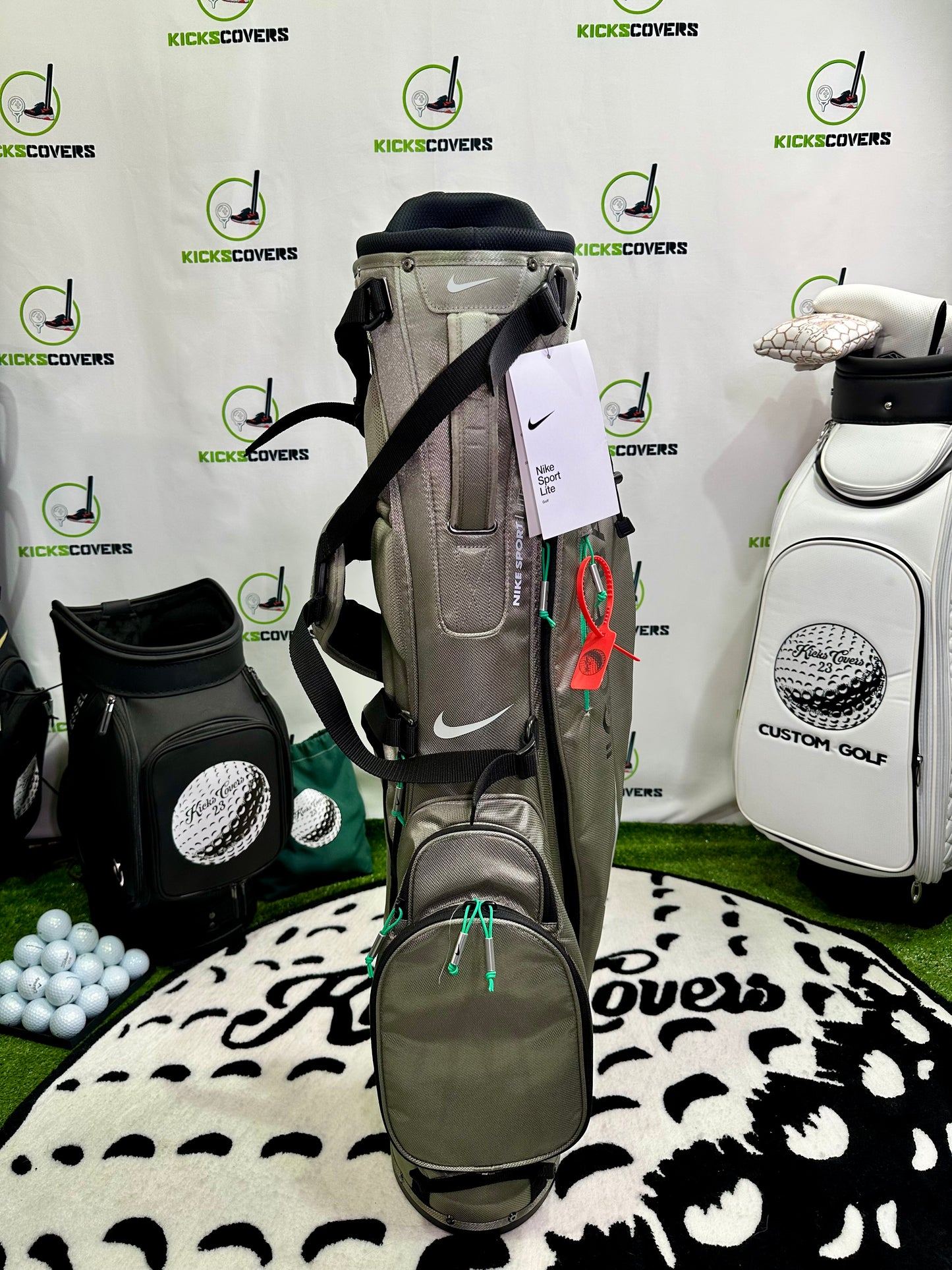 Nike Sport Lite Golf Bag – Off-White Inspired “GOLF BAG” Design w/ Zip Tie – Stand Bag Lightweight Carry Golf Bag Army Green