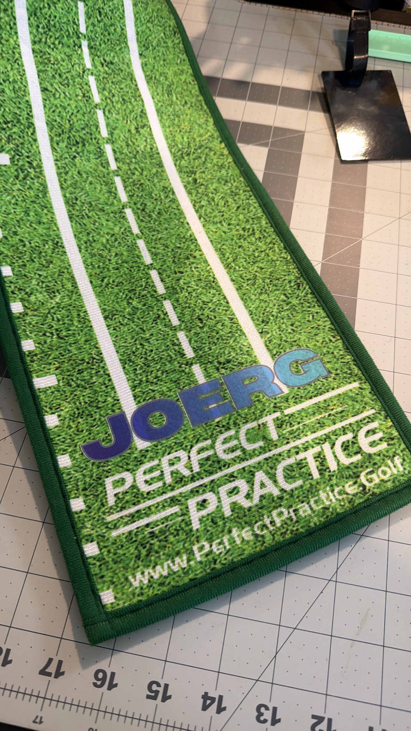 Custom Logo Perfect Practice Putting Mat – Personalized Indoor Golf Putting Green w/ Logo, Text or Image (All Sizes & Versions)