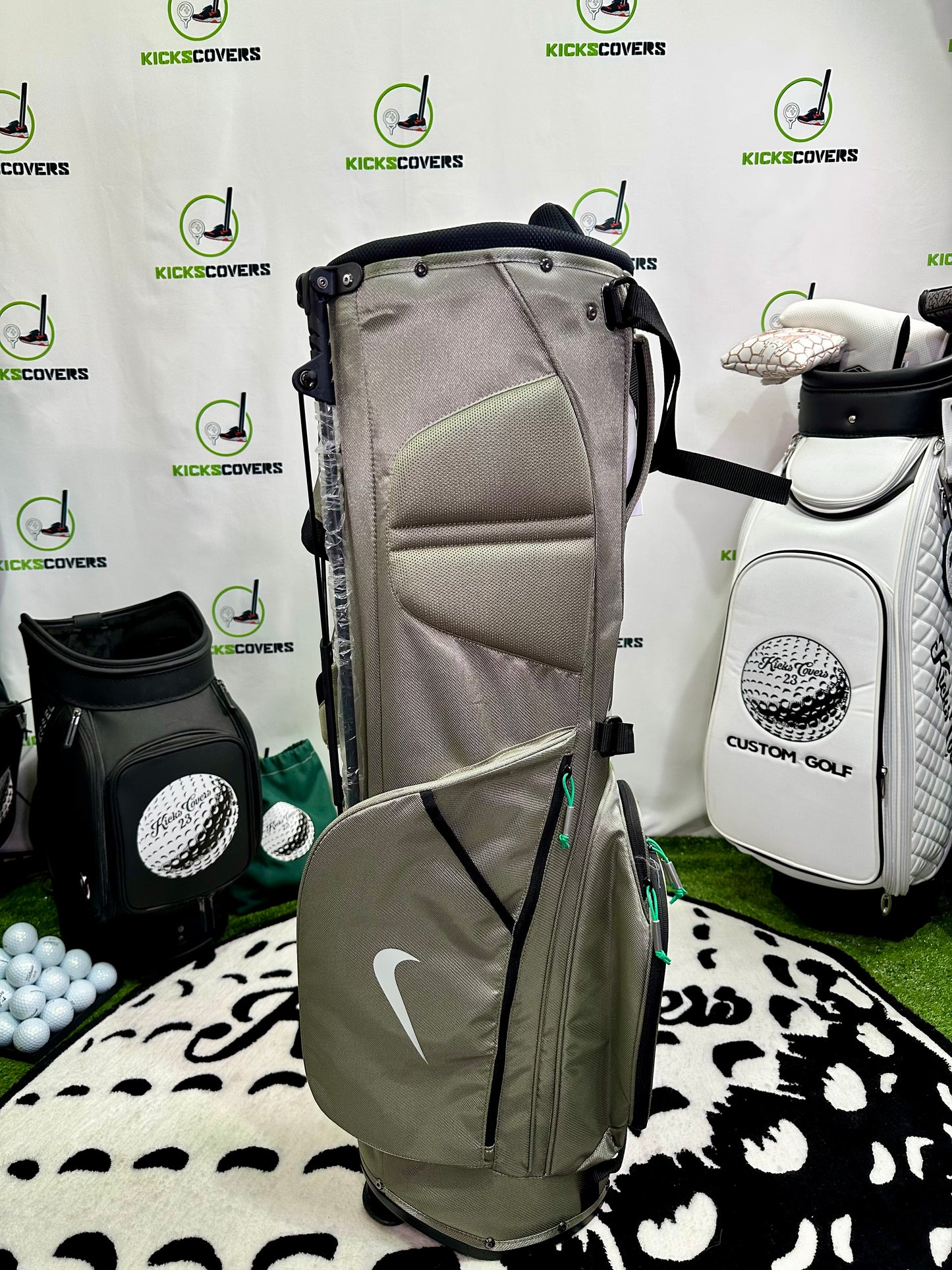 Nike Sport Lite Golf Bag – Off-White Inspired “GOLF BAG” Design w/ Zip Tie – Stand Bag Lightweight Carry Golf Bag Army Green