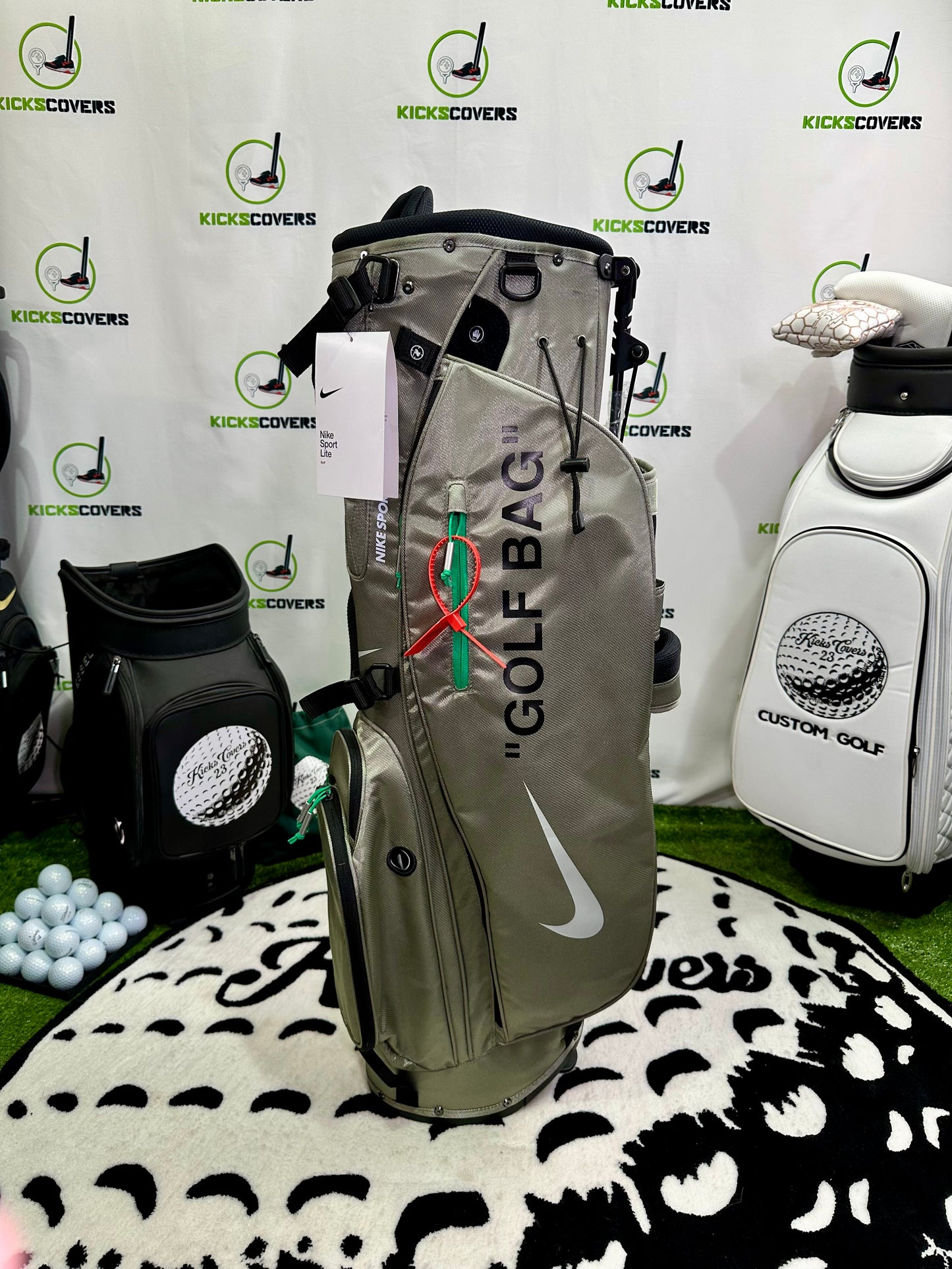 Nike Sport Lite Golf Bag – Off-White Inspired “GOLF BAG” Design w/ Zip Tie – Stand Bag Lightweight Carry Golf Bag Army Green
