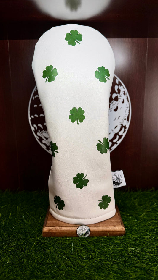 Dancing Shamrock Golf Driver Headcover – White & Green St. Patrick’s Day Clover Design
