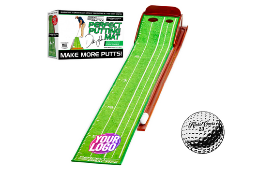 Custom Logo Perfect Practice Putting Mat – Personalized Indoor Golf Putting Green w/ Logo, Text or Image (All Sizes & Versions)