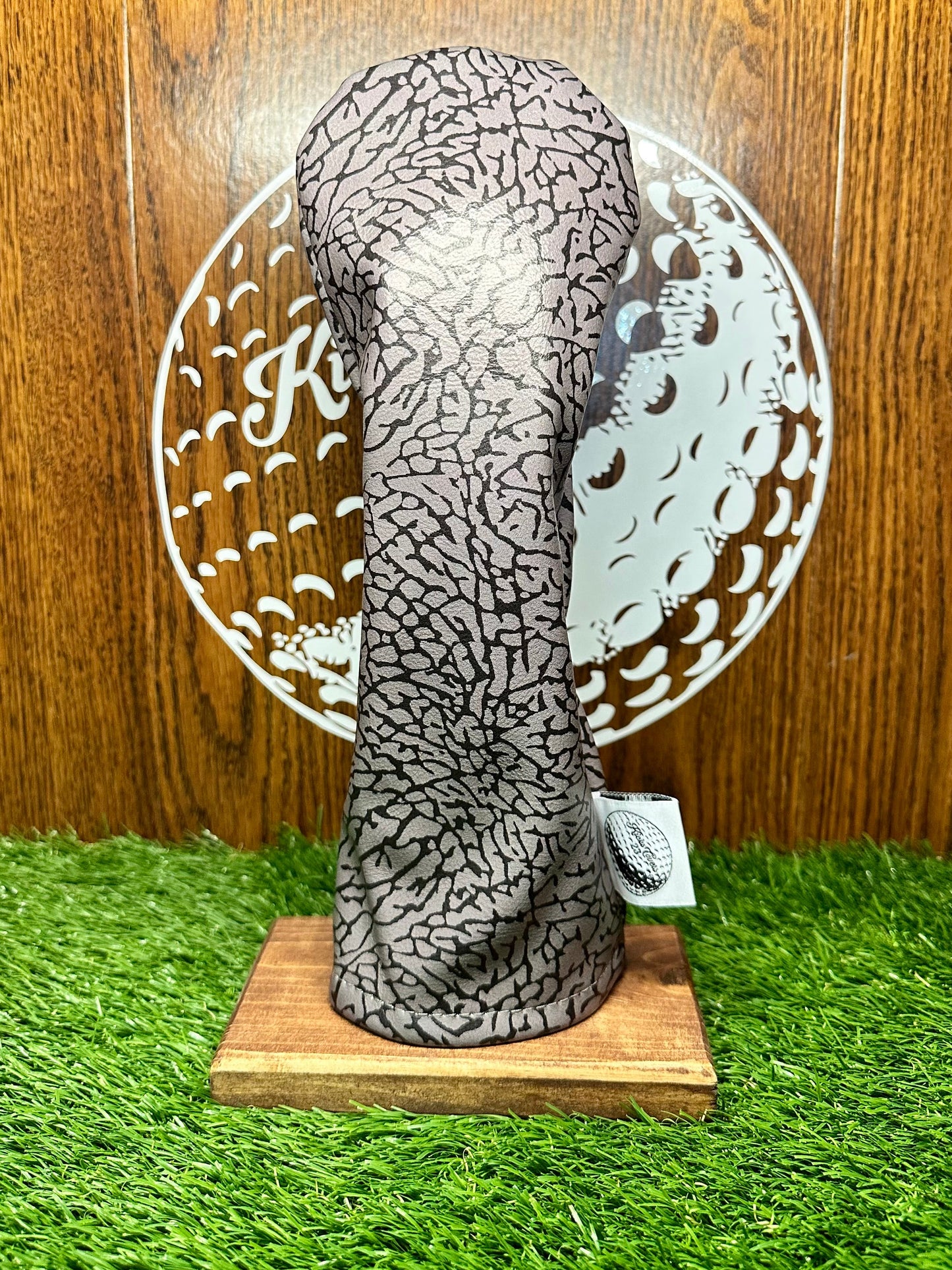 Elephant Print Golf Headcover: Custom Leather Driver Wood Hybrid Cover