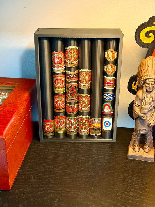 Cigar Band Label Display Case | Holds Up to 40 Cigar Bands | Desktop Cigar Label Display | 7.5” x 5”