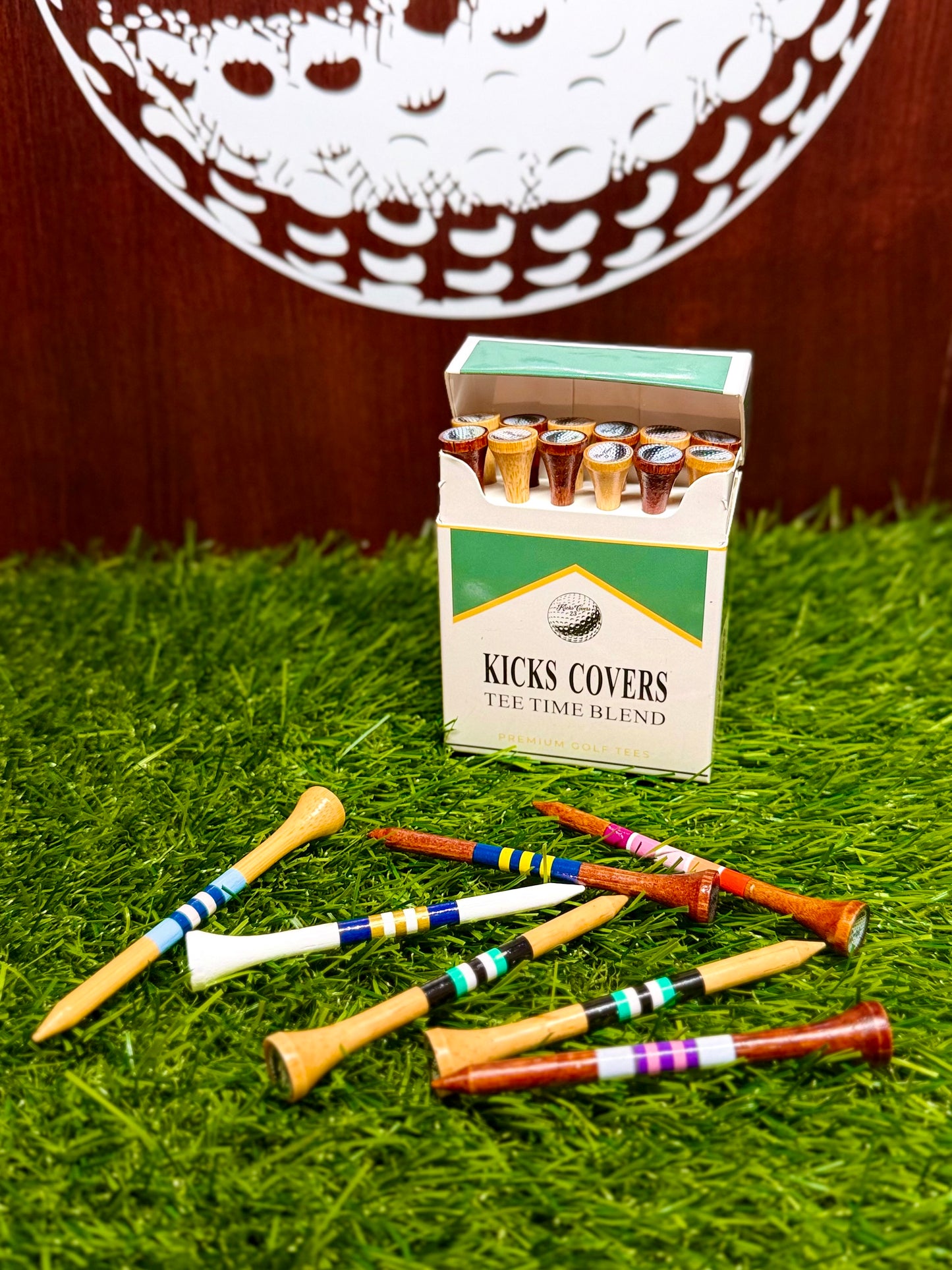 KicksCovers Tee Time Blend Premium Golf Tees – 3 1/4” Hardwood Golf Tees in Flip-Top Cigarette Pack