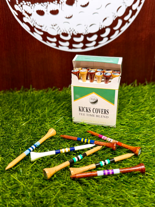 KicksCovers Tee Time Blend Premium Golf Tees – 3 1/4” Hardwood Golf Tees in Flip-Top Cigarette Pack