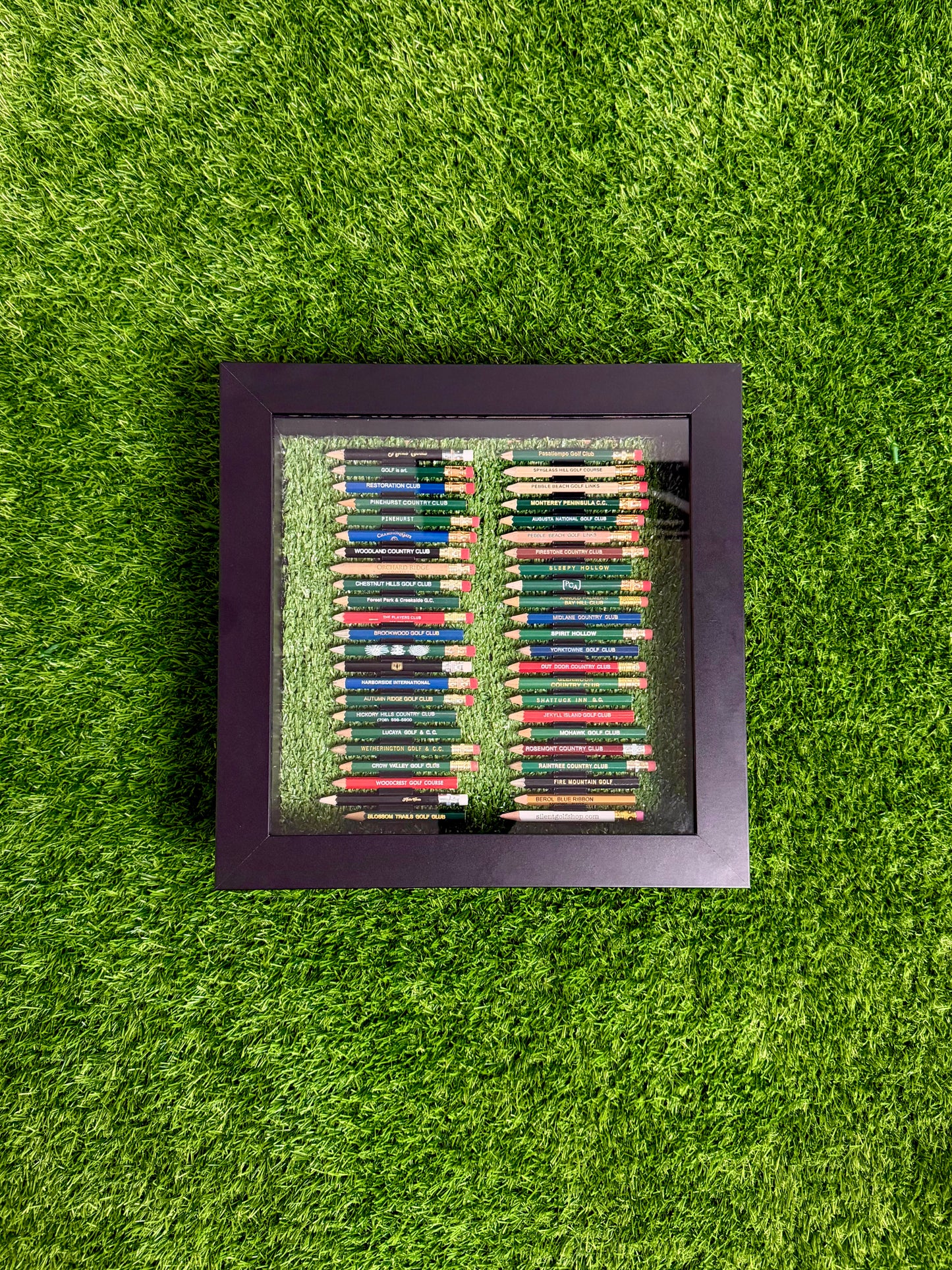46 Golf Pencil Display Case – Wall Mount or Bookshelf Holder 11”x11” Home & Office Golf Decor