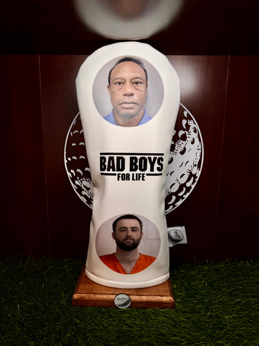 Tiger & Scottie “Bad Boys” Driver Headcover – Funny Golf Head Cover | Premium White Head Cover | Novelty Golf Gift
