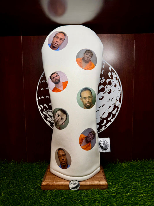 “Jailbirds” Driver Headcover – Funny Mugshot Golf Head Cover | Premium White Head Cover | Novelty Golf Gift