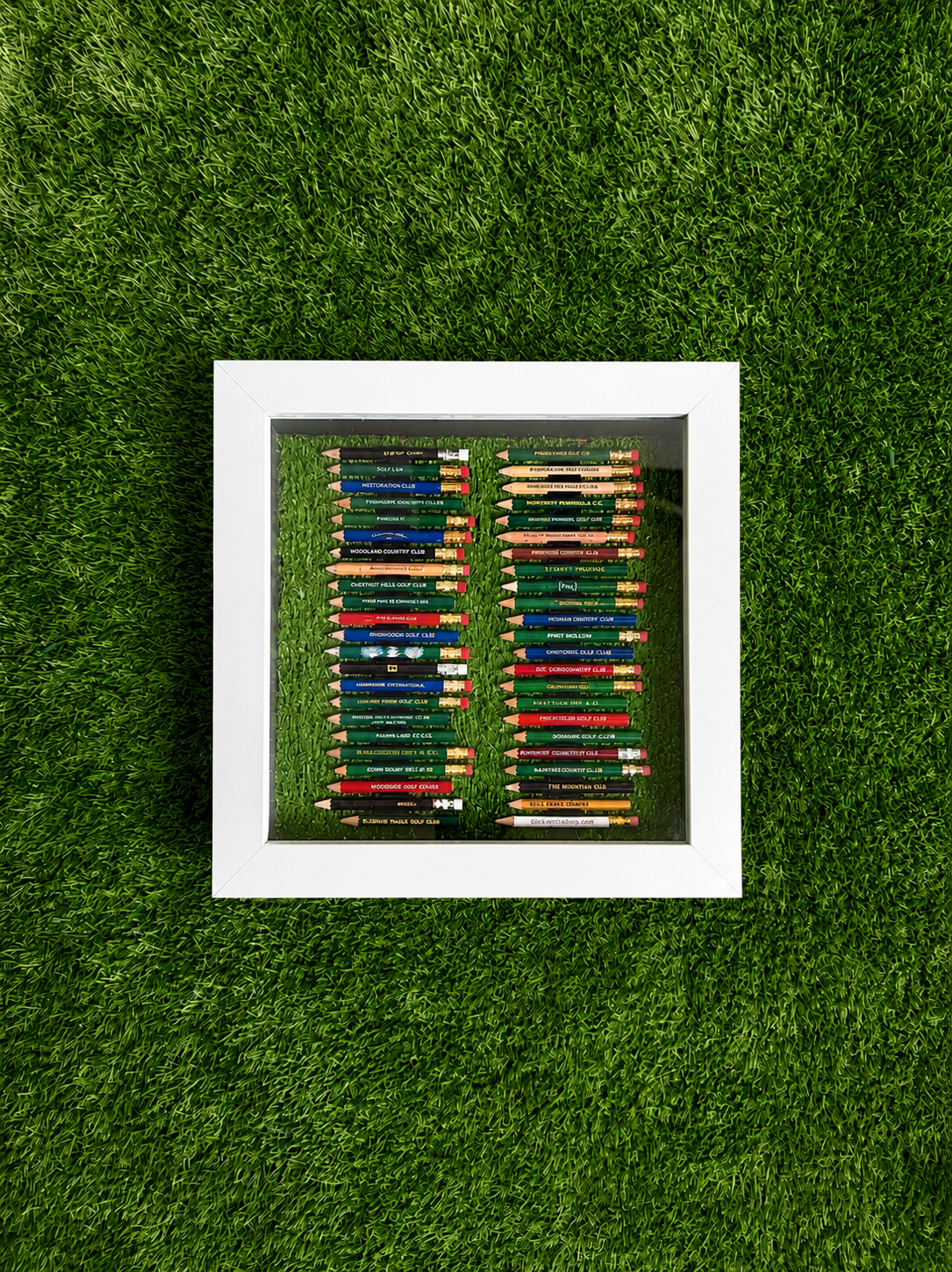 46 Golf Pencil Display Case – Wall Mount or Bookshelf Holder 11”x11” Home & Office Golf Decor