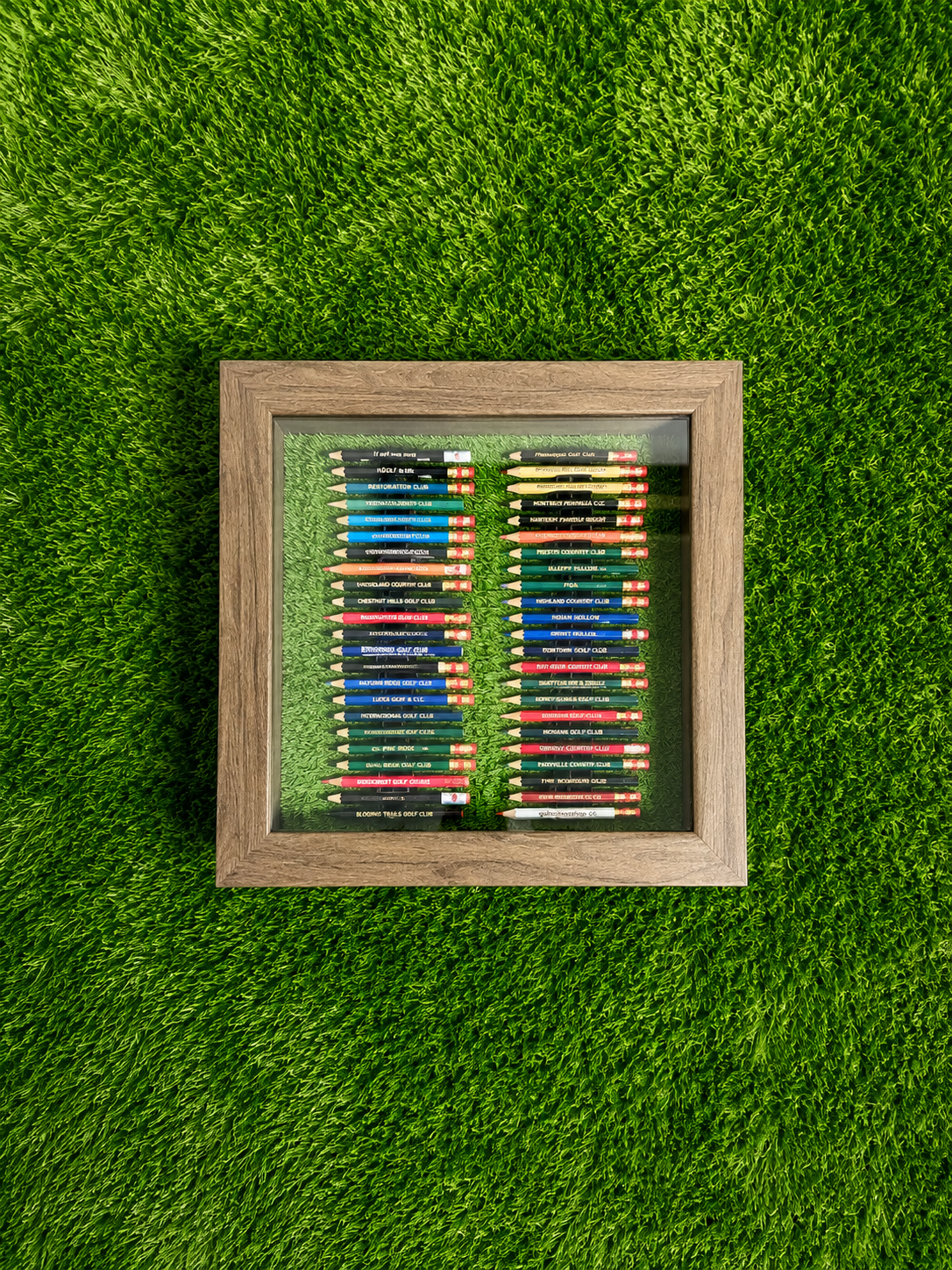 46 Golf Pencil Display Case – Wall Mount or Bookshelf Holder 11”x11” Home & Office Golf Decor