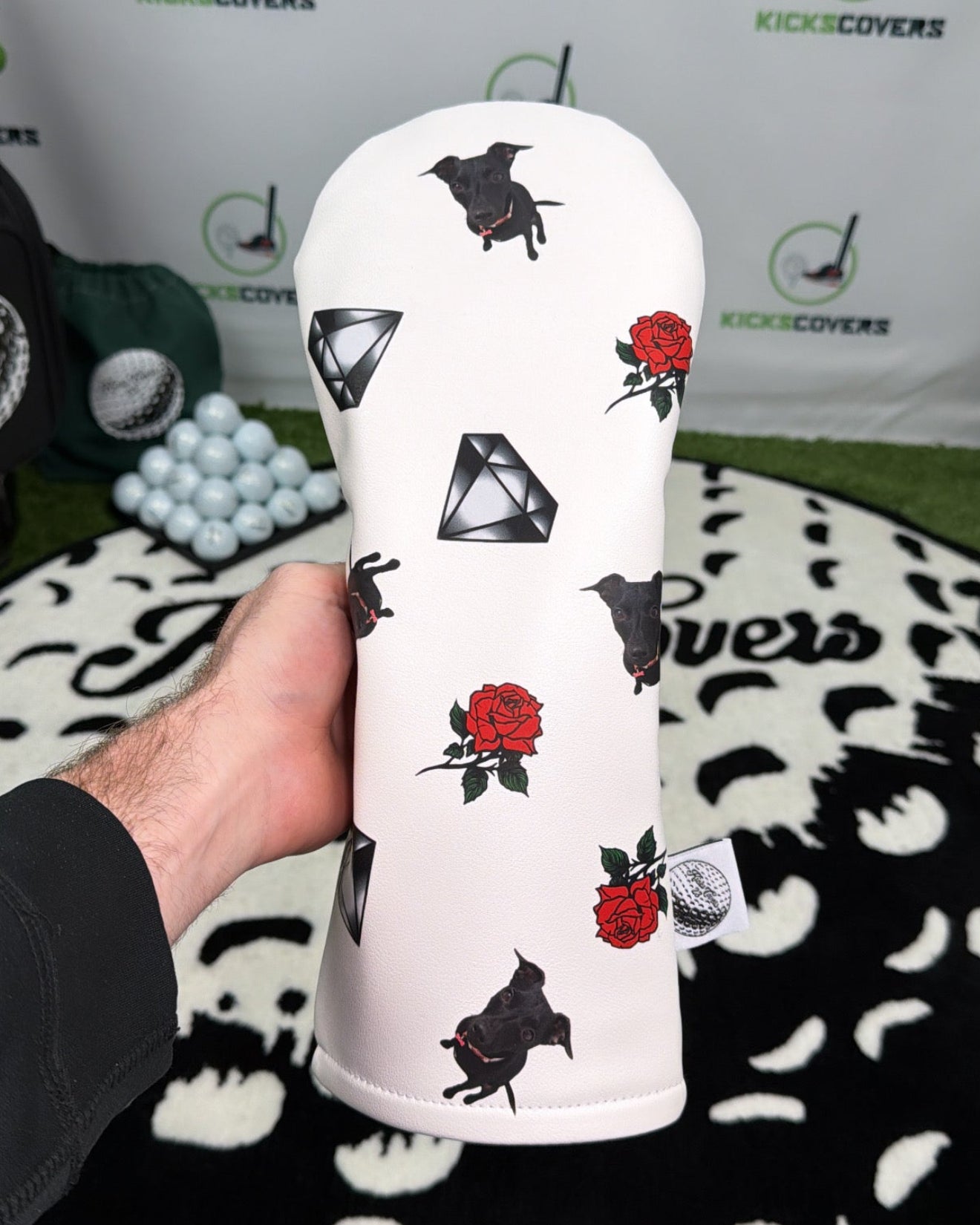 White Driver headcover with dacing style logos 